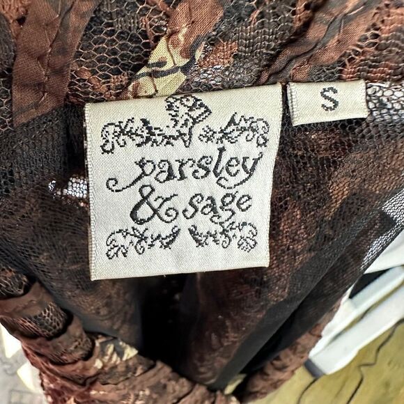 Parsley & Sage Brown Lace Jacket Artsy Swirl Burnout Art to Wear Boho Size S - Picture 3 of 11